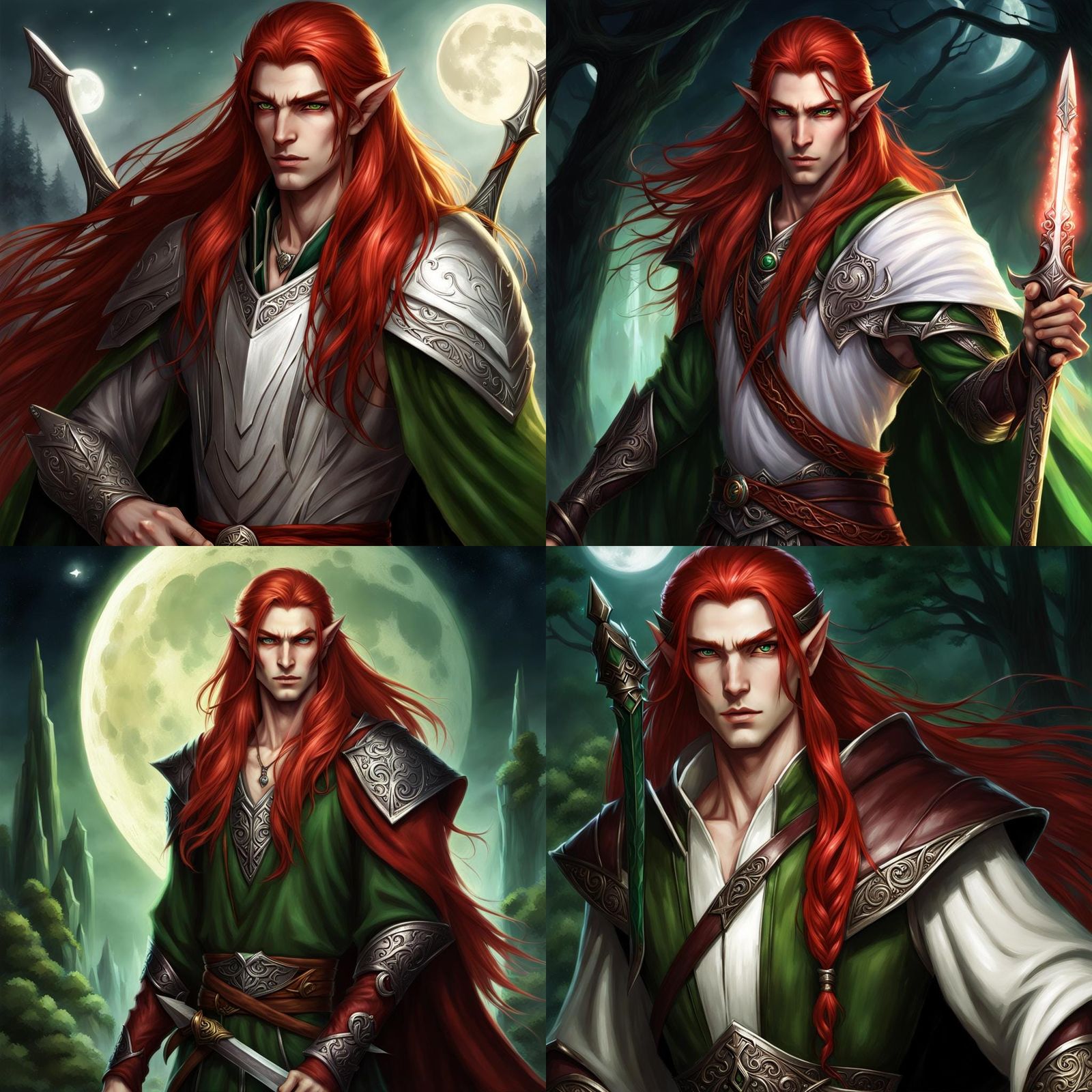 Somber Moon Elf with Red Hair and Shortsword