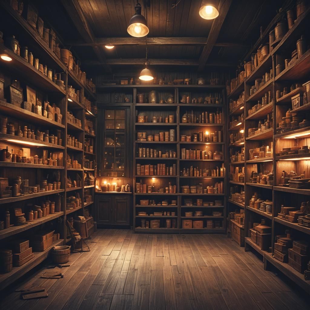 Eerily Lit Fantasy Store Interior in Dark Fantasy Style