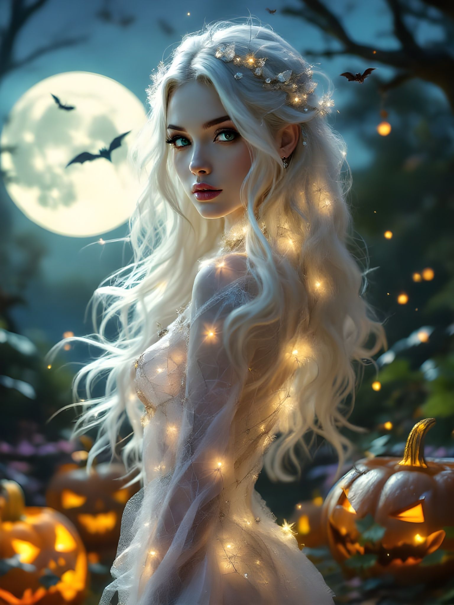 Ethereal Spirit of Halloween in Moonlit Grove