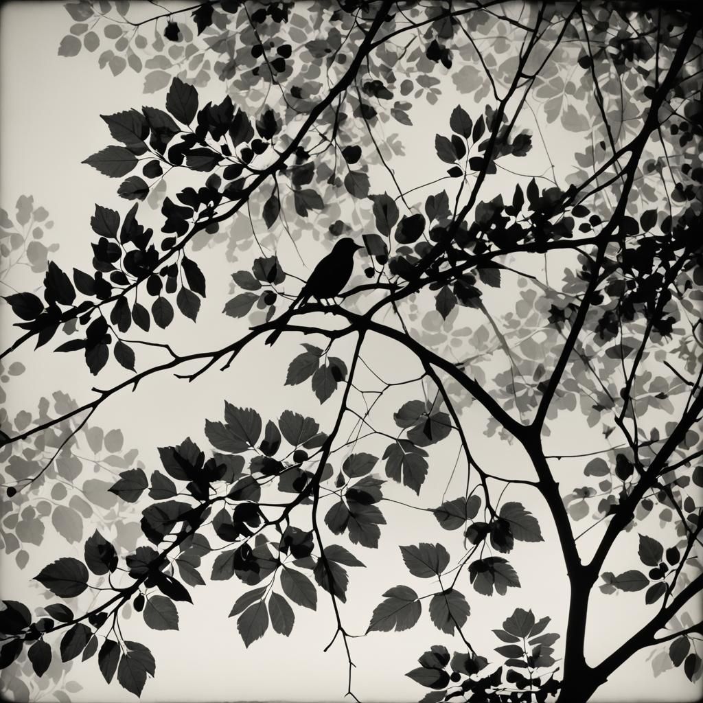 Monochrome Bird Photogram with Solarization Effects