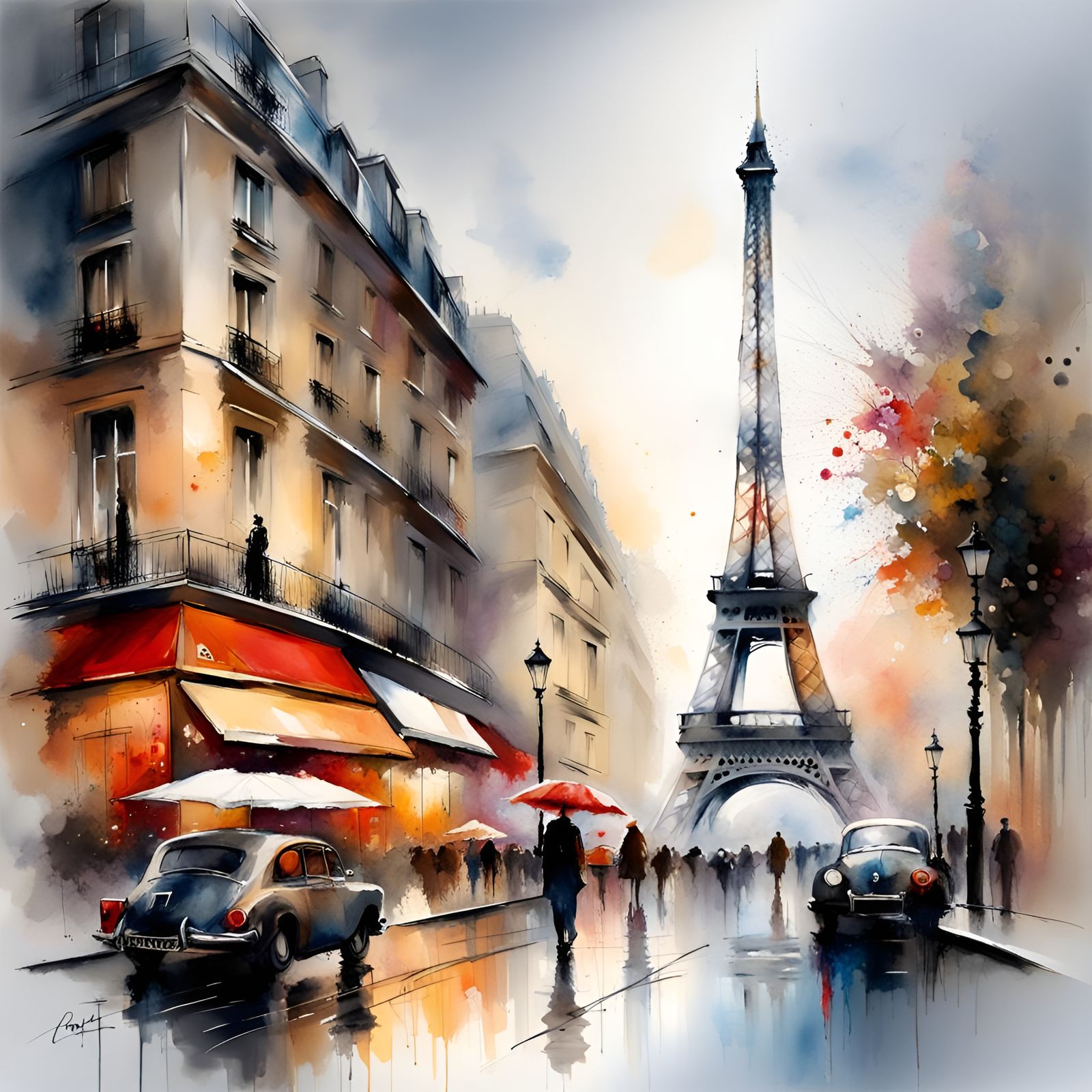 Eiffel Tower and Paris in Surreal Watercolor