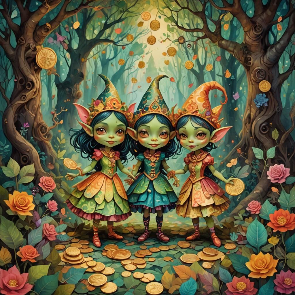 Goblin Sisters in Enchanted Forest Illustration