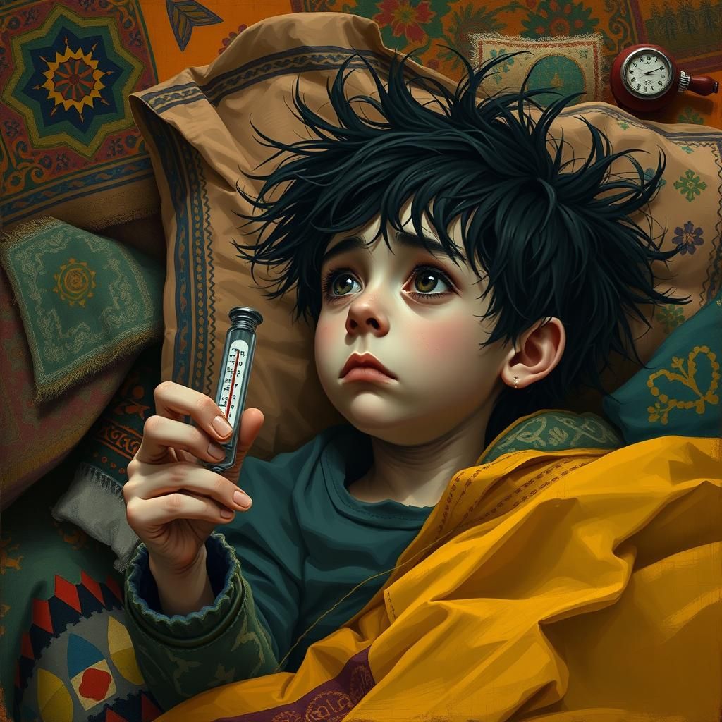 Romani Boy with Thermometer in Expressive Style