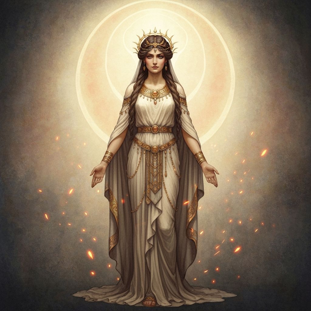 Ancient Goddess in Ethereal Light, Classical Fantasy Waterco...