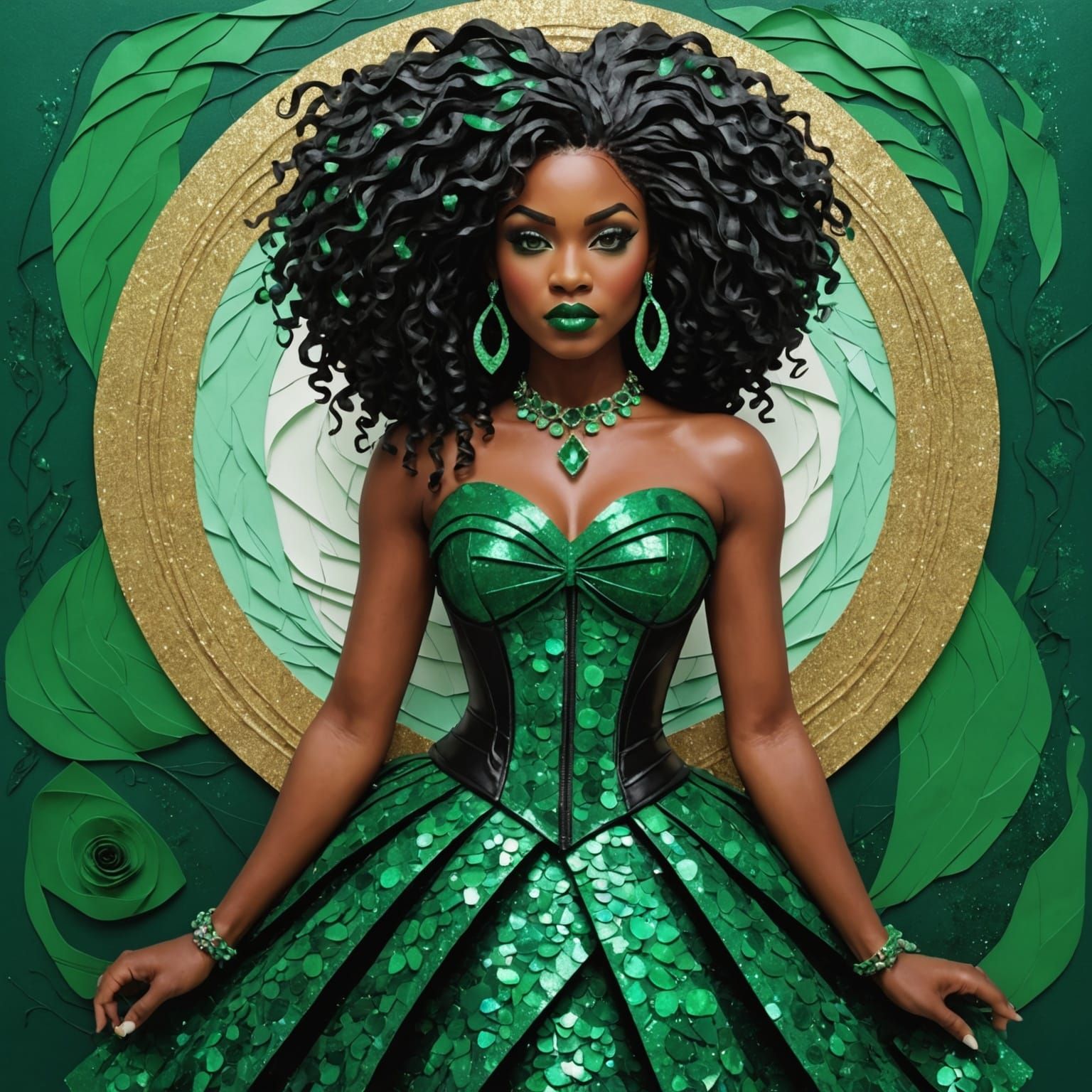 African American Hurricane Goddess in Layered Paper Art