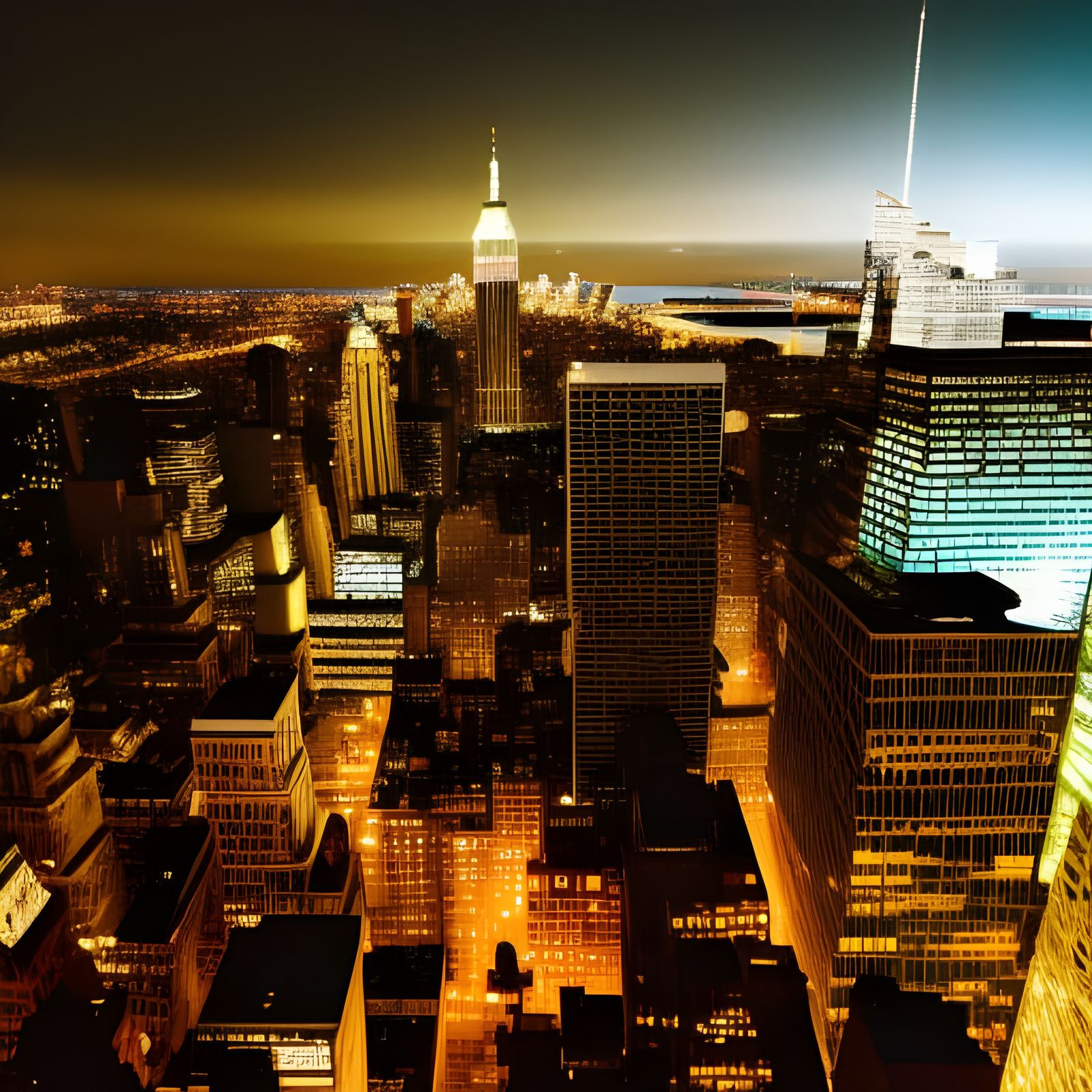 Nighttime Bird's Eye View of New York City