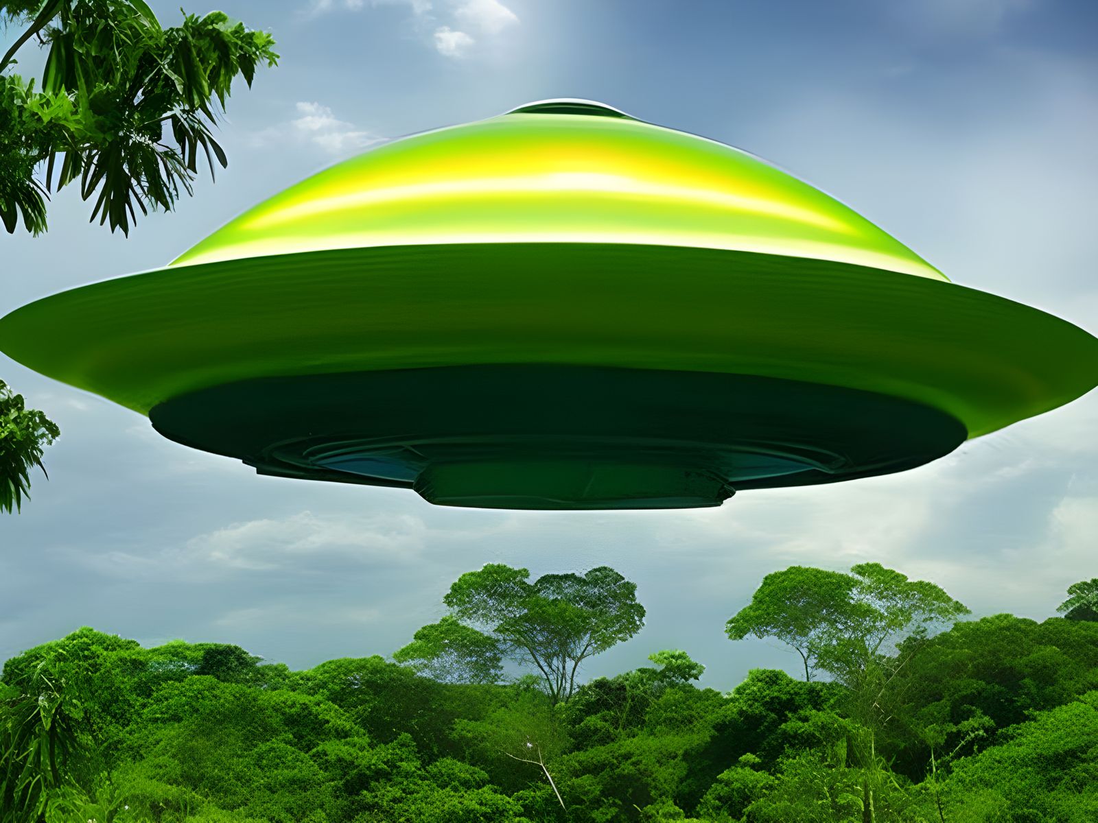 UFO in Jungle with Alien Lights