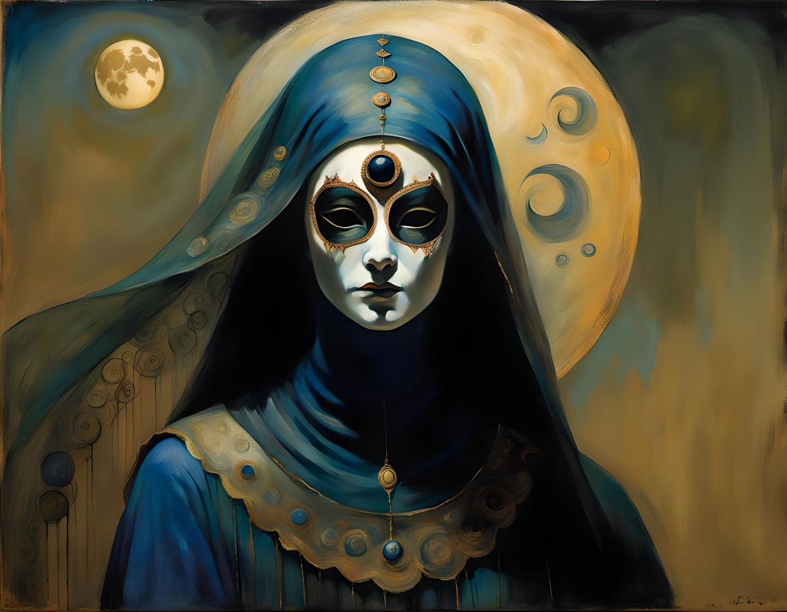 Masked Woman Portrait in Symbolist Style