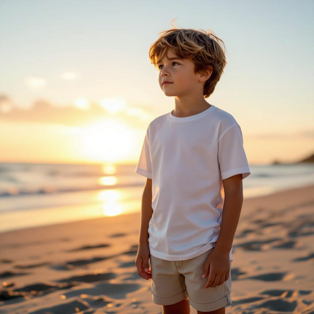 Boy on Beach at Golden Hour
