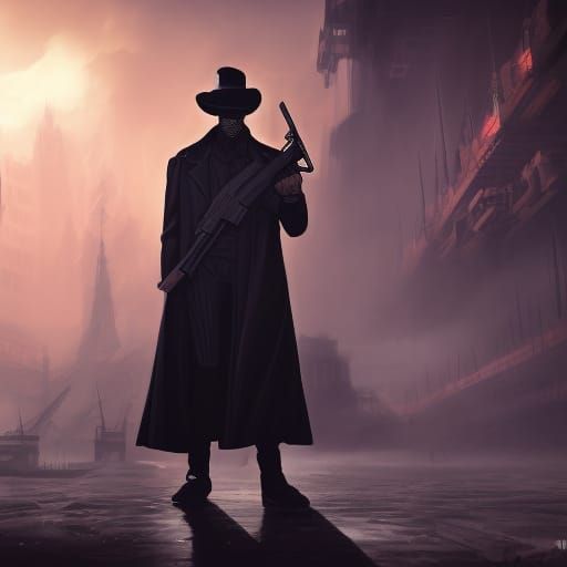 Silhouette of Man with Guns as Matte Painting