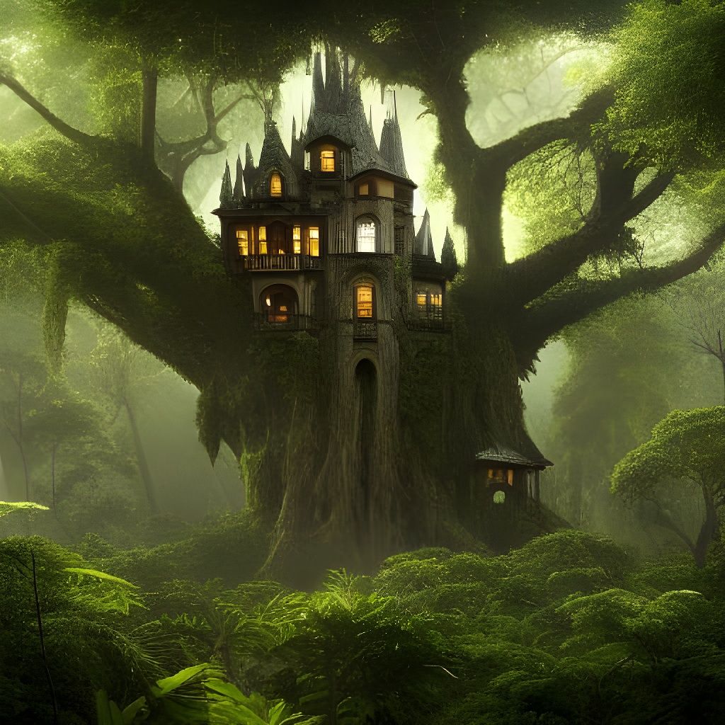 Gothic Castle Treehouse in Jungle Canopy