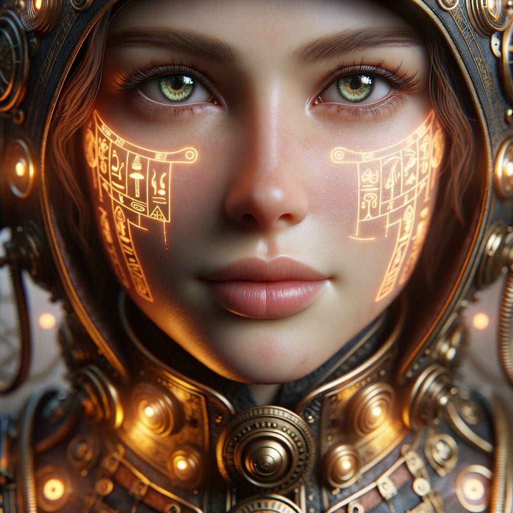 Steampunk Mechanic with Glowing Runes, Photorealistic Portra...