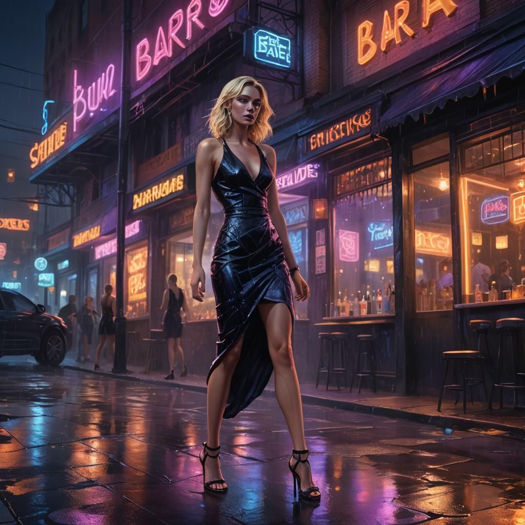 Blonde in Bolero Dress: Neon Midnight Fantasy Art