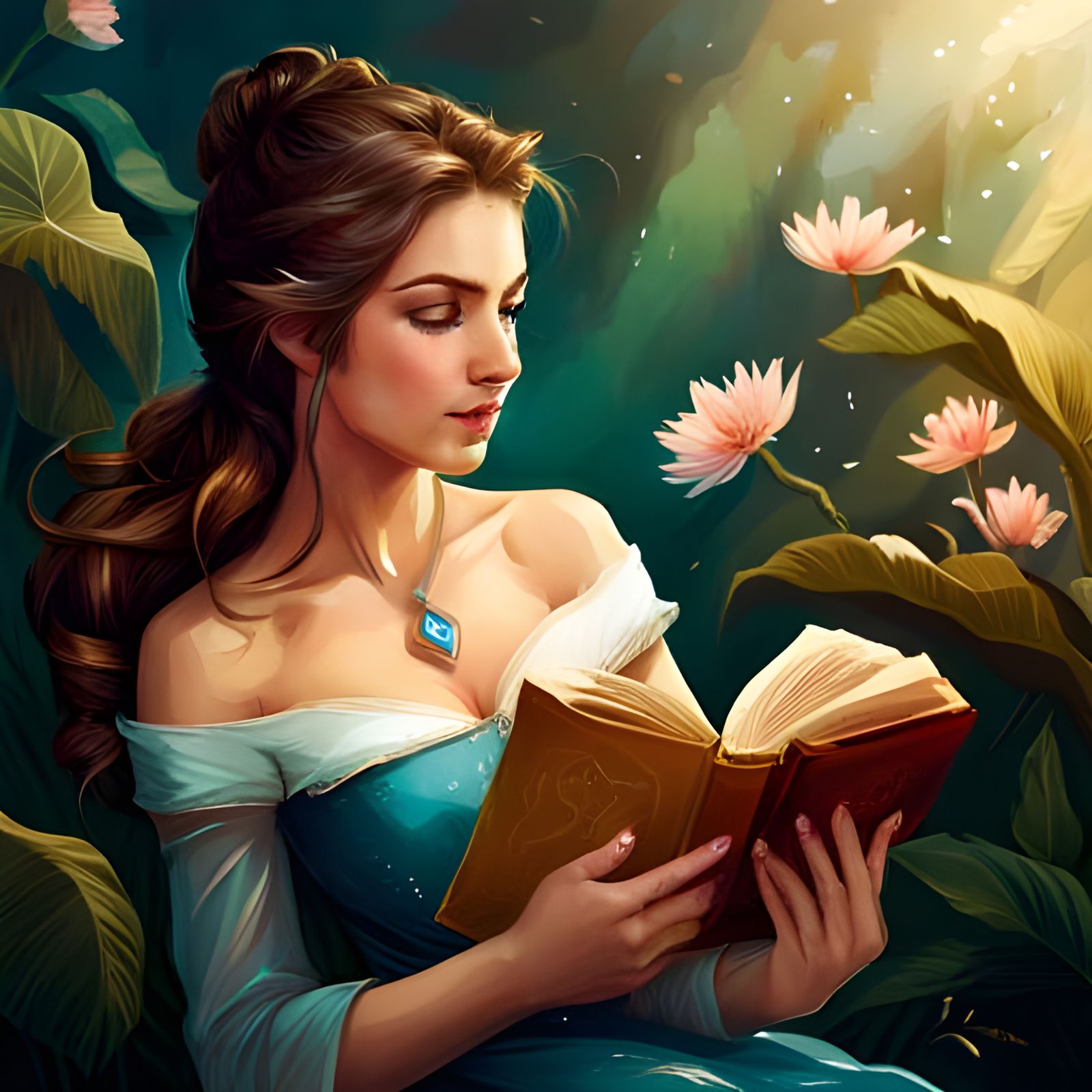 Princess Belle Reading in a Library Portrait