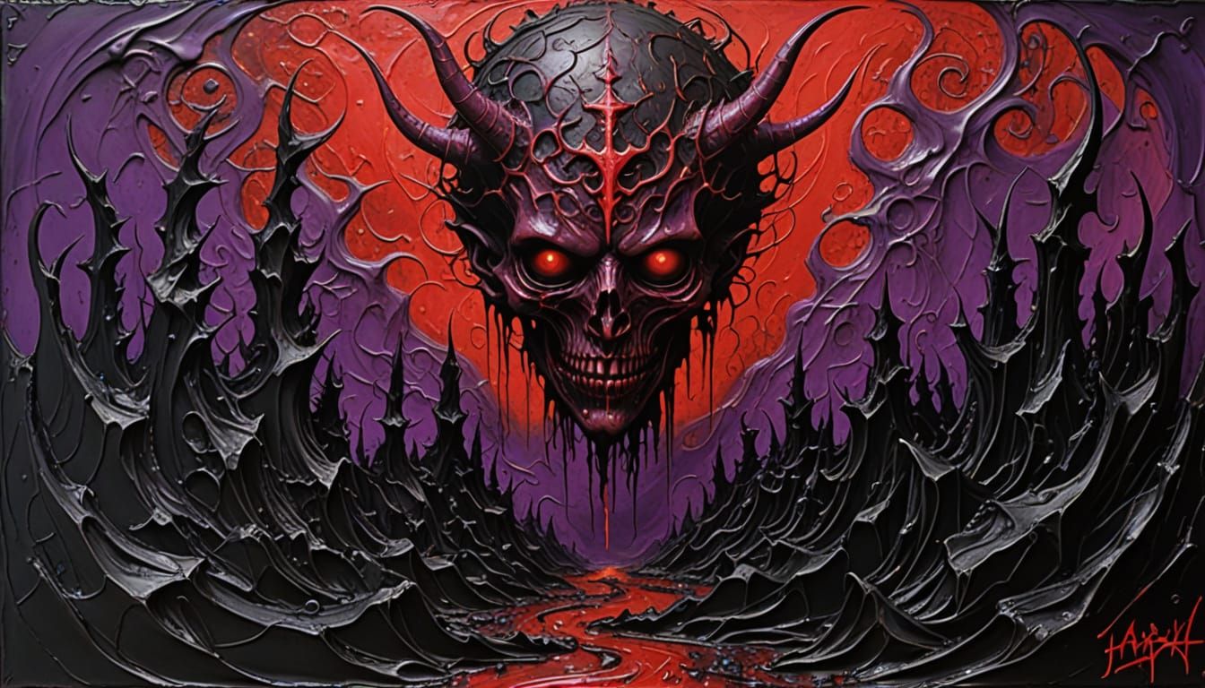 Dark Surrealist Demon God in a Satanic Underworld Scene