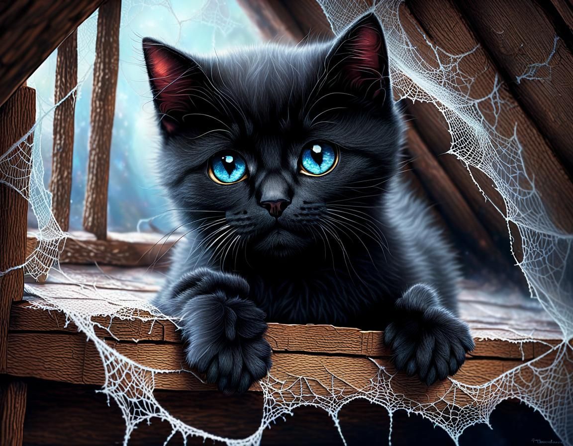 Kitten Exploring Attic in Ethereal Fantasy Style