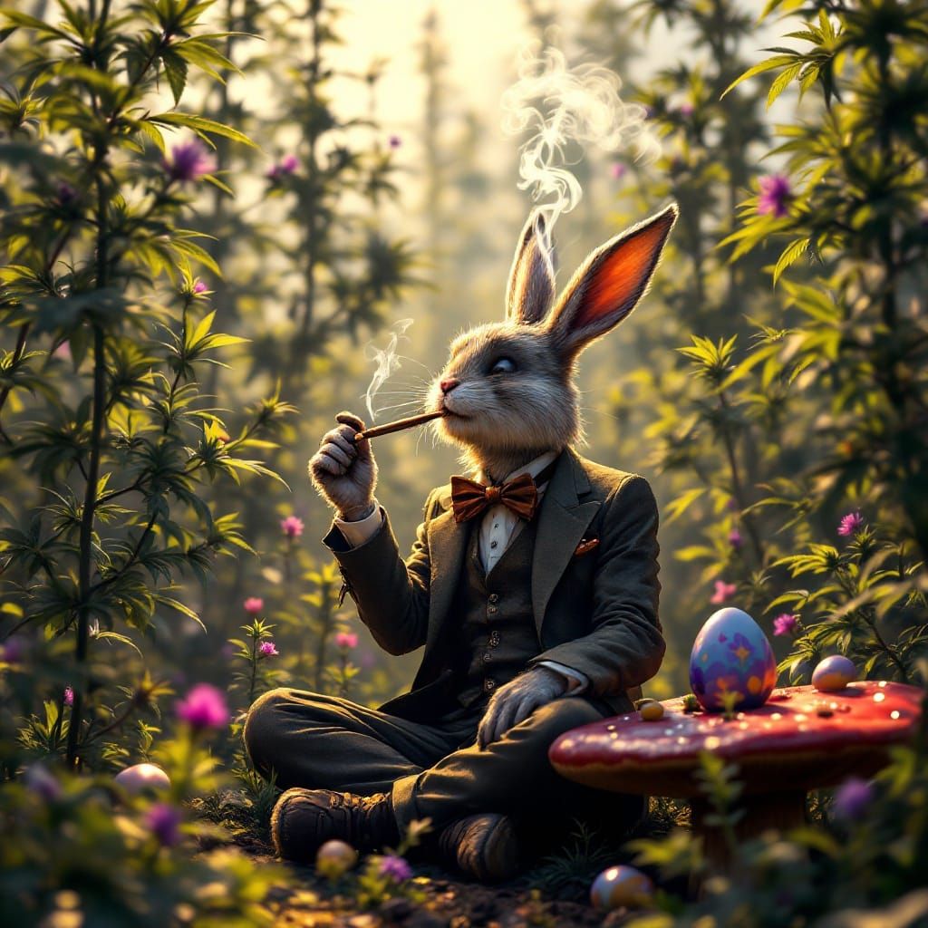 Easter Bunny Forgotten in a Field of Cannabis
