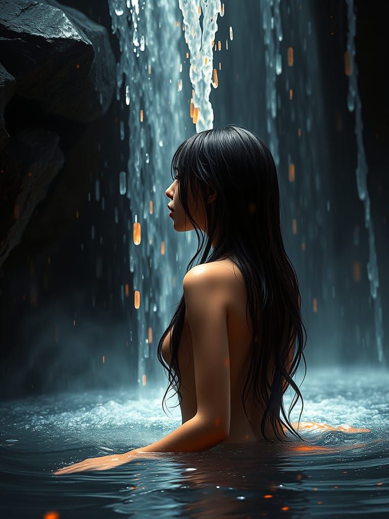 Ethereal Goddess Emerging from Waterfall in Hyper-Realistic ...