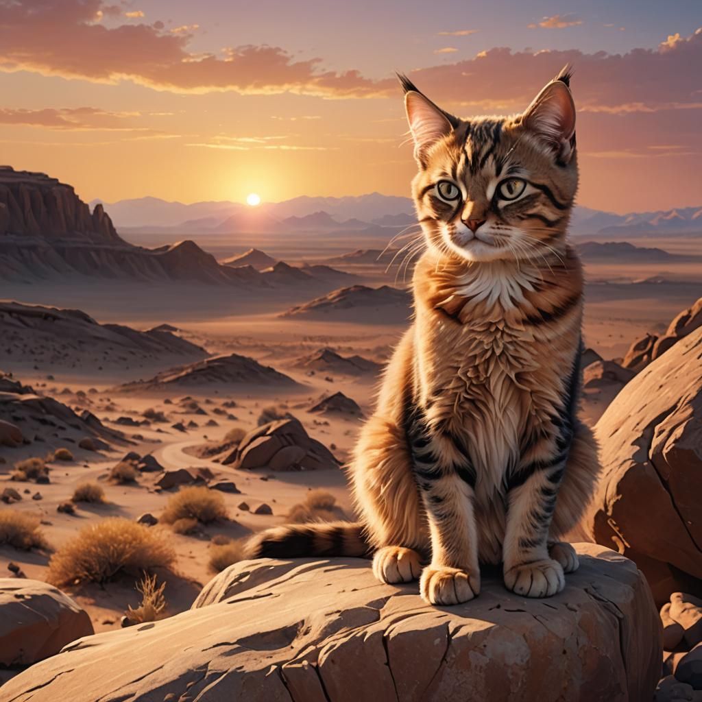 Grumpy Kitten at Sunset: Fantasy Concept Art