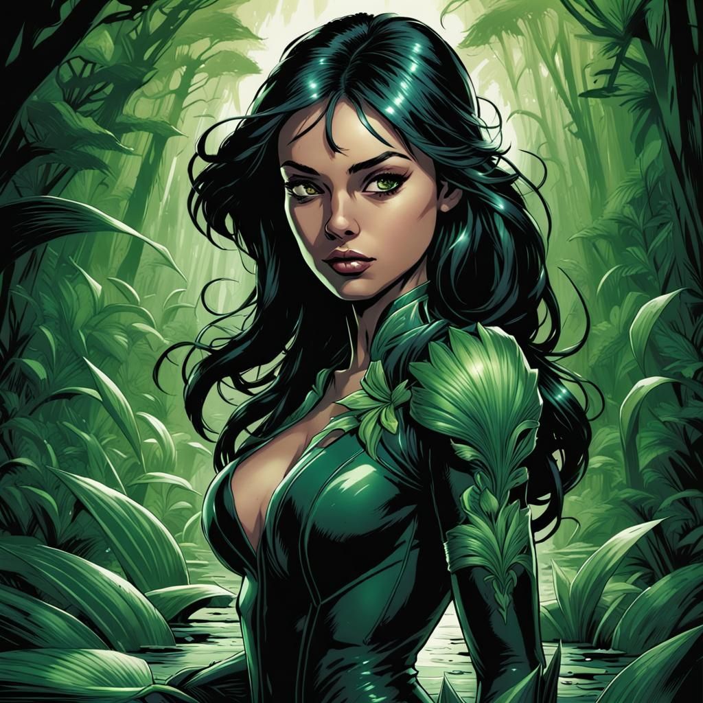 Black and Green Lily in Comic Book Style