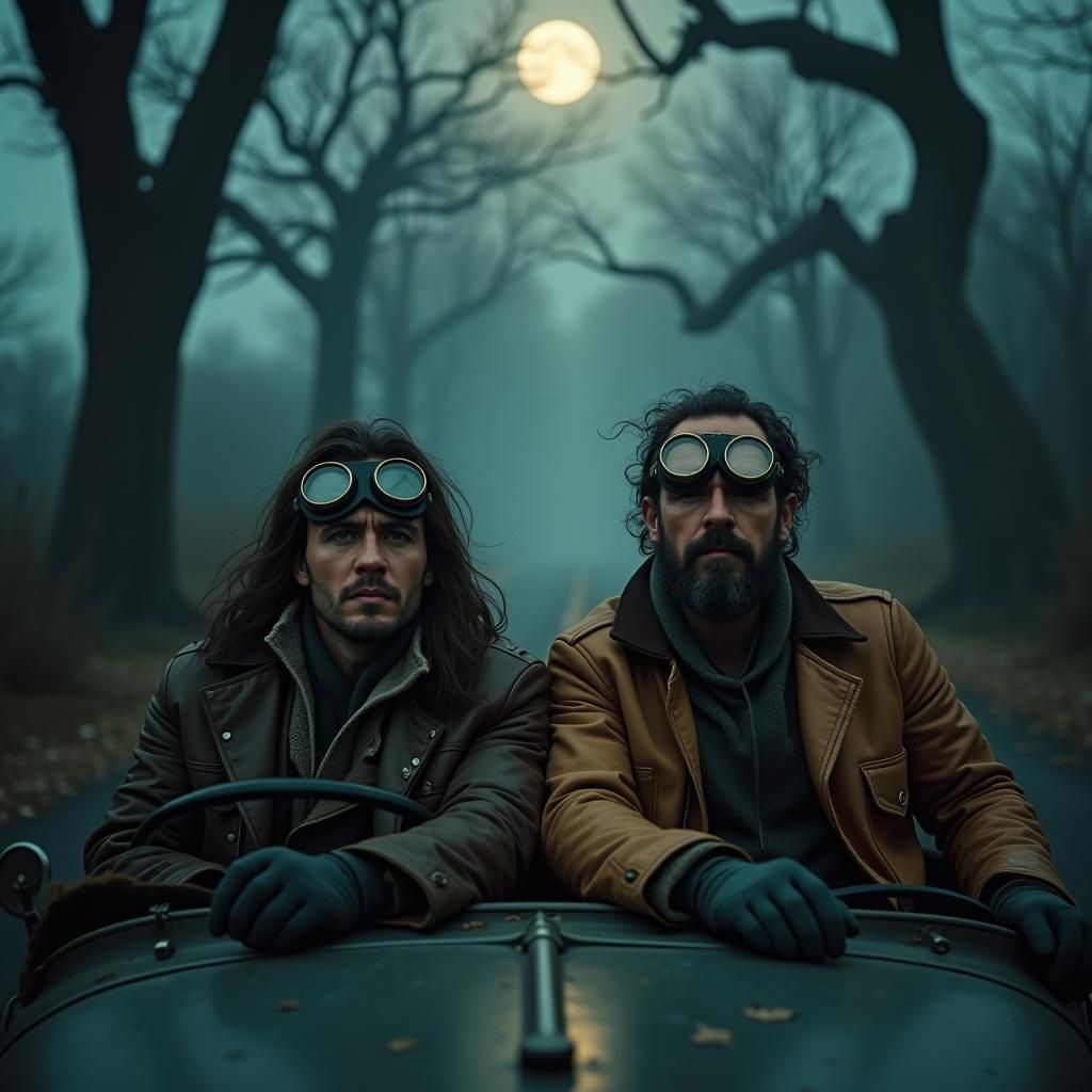 Eerie Road Trip in a Beksiński-Giger-Burton Style