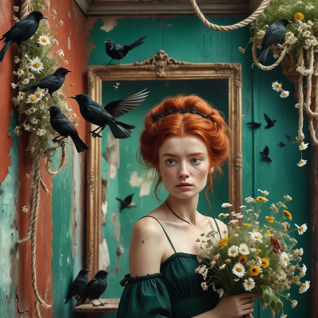 Birds Nesting in Woman's Hair, Digital Matte Painting