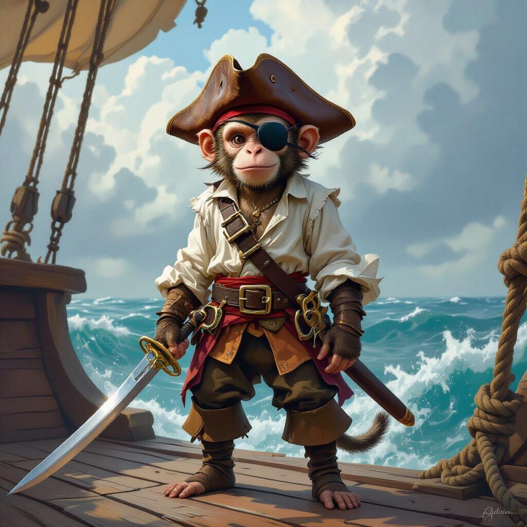 Monkey Pirate on Deck in Atmospheric Lighting