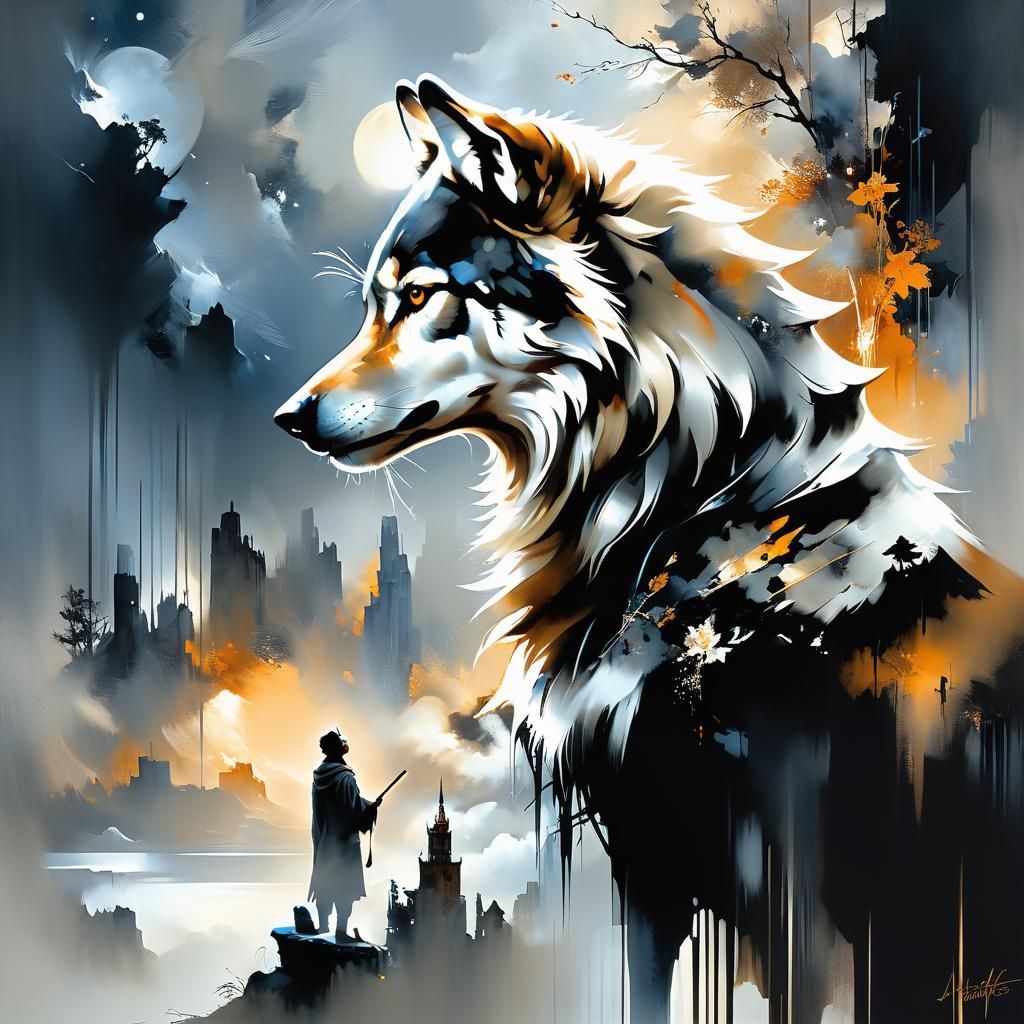 Wolf Gazing Skyward: Dreamy Art Style