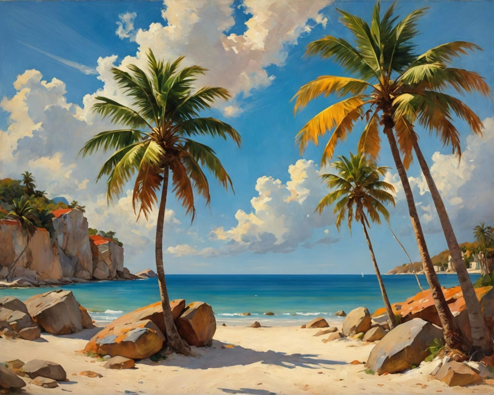Caribbean Seascape Oil Painting in Impressionist Style