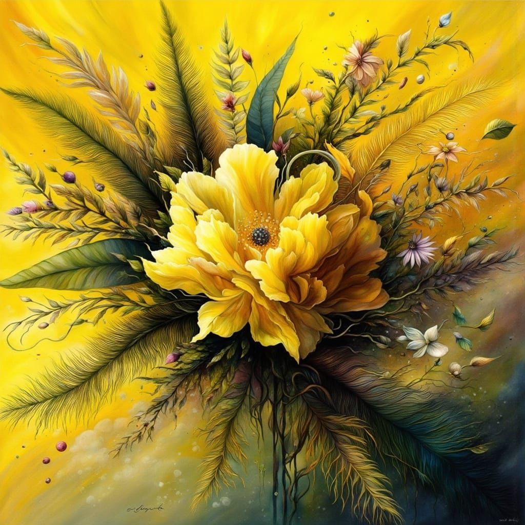 Cubist Mimosa Flowers in Surrealist Style