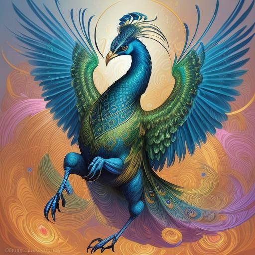 Peacock Woman in Abstract Expressionist Fantasy