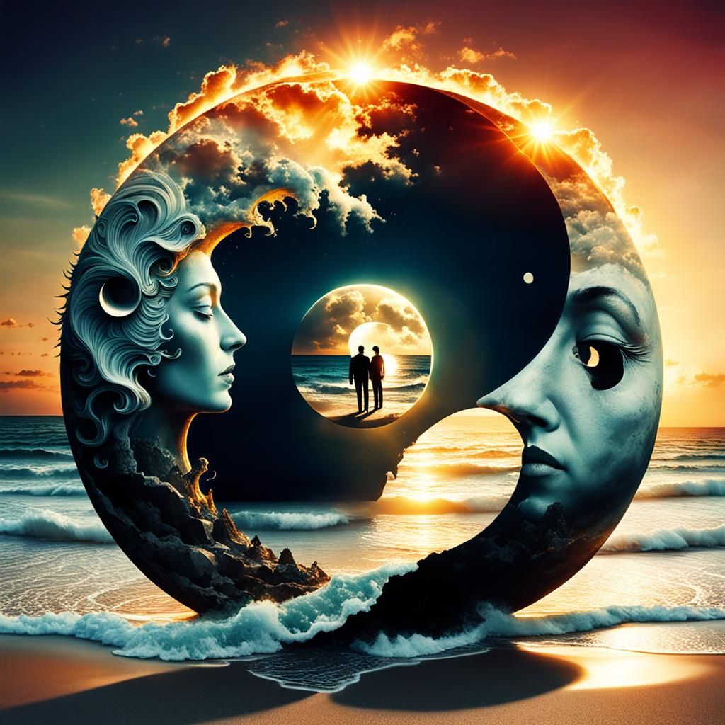 Surreal Yin Yang Sunset in Alexander Jansson Style
