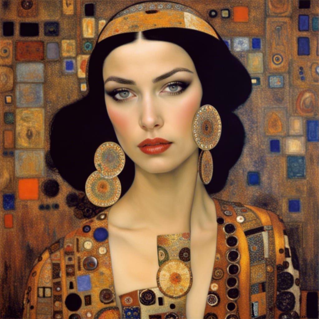 Beautiful Woman Portrait in Klimt Style