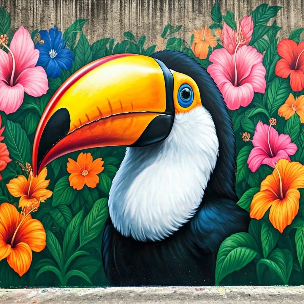 Toco Toucan Street Art Mural in Banksy Style