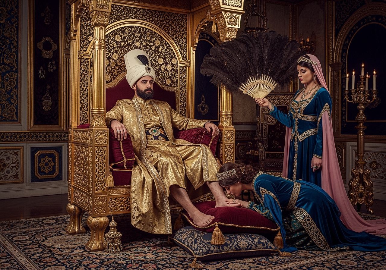 Ottoman Sultan on Jeweled Throne in Palace