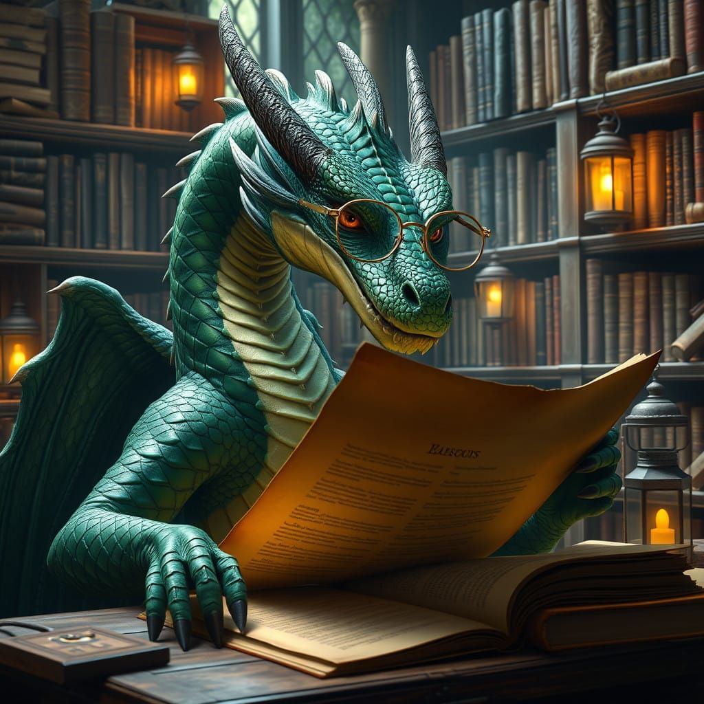 Green Dragon Studies Ancient Scroll in Library