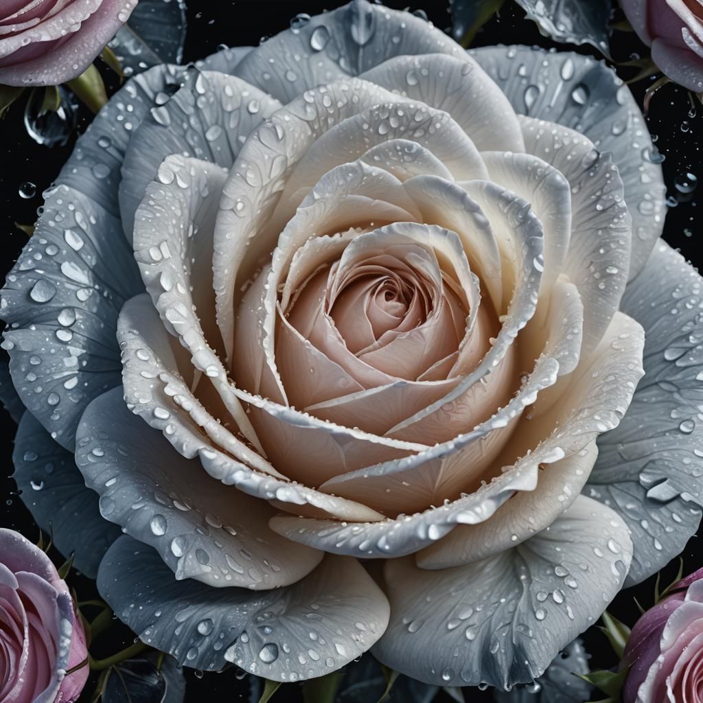 Frosted White Rose Against Black Background
