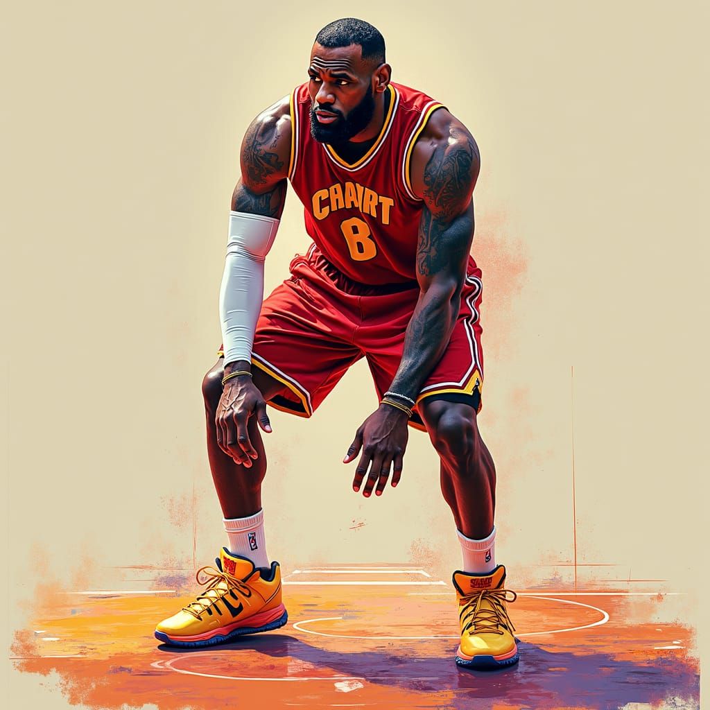 Lebron James on Court: Digital Painting