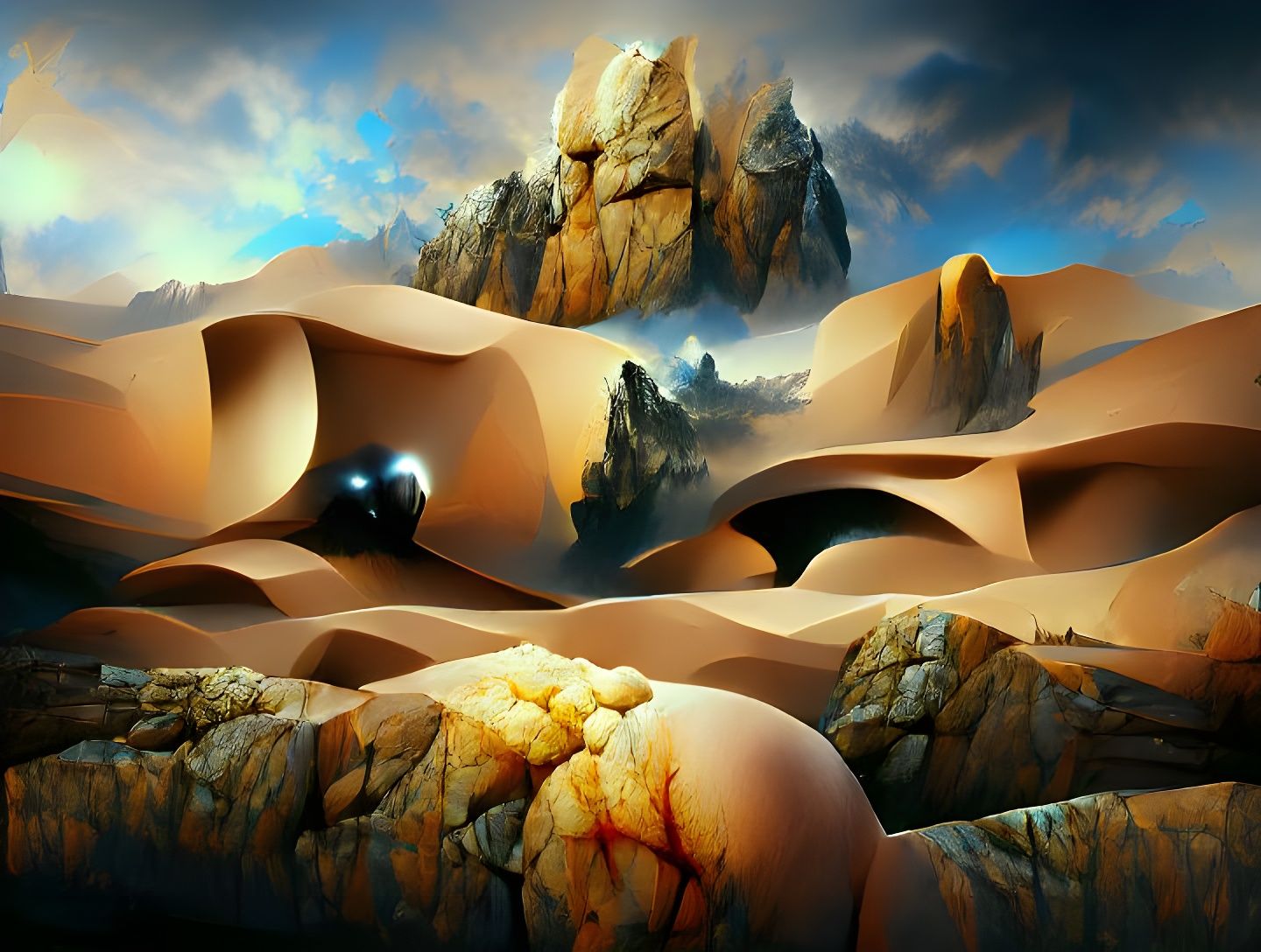 Desert Landscape Inspired by Dune, Geometric Matte Painting