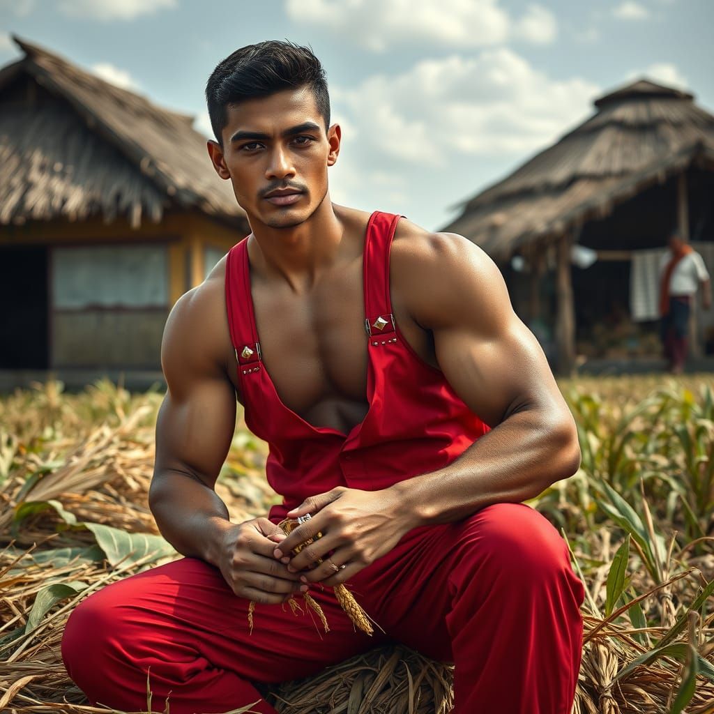 Muscular Man Sorting Crops in Sci-Fi Style