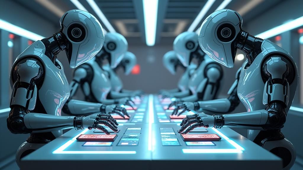 Robotic Arms Testing Phones in Futuristic Lab