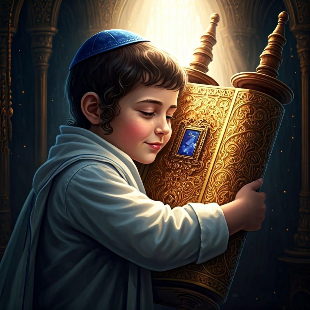 Torah Scroll Adorned with Golden Filigree and Precious Gemst...