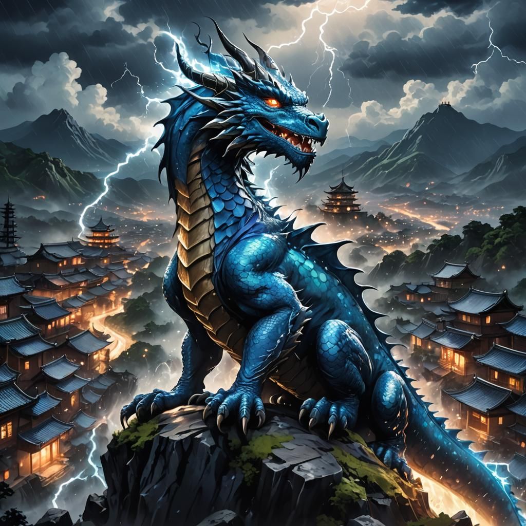 Dragon on Mountain in Storm: Manga Illustration