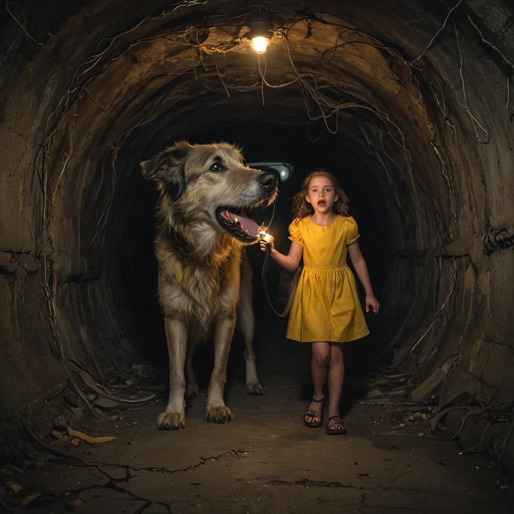Girl and Dog Escape Sewer Portal to Horror World