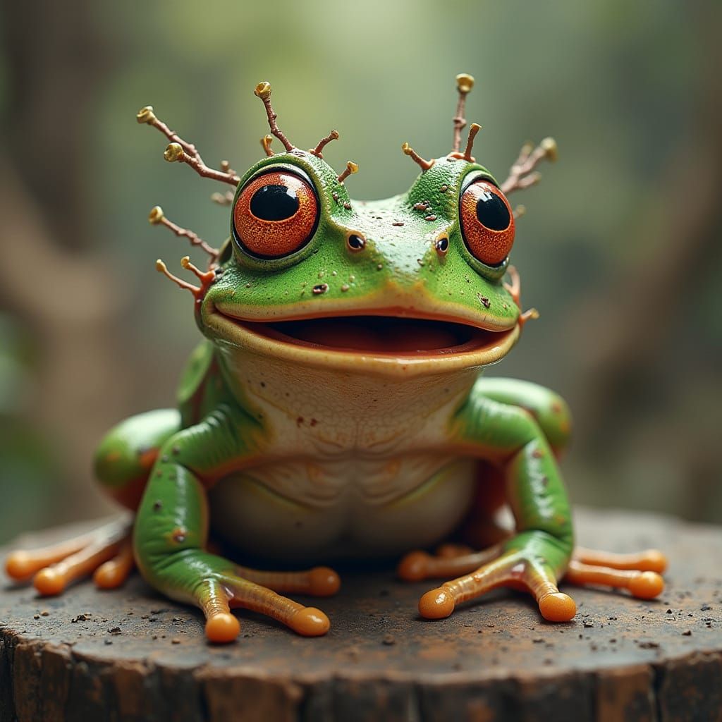 Trippy Surprised Frog in a Quirky Style