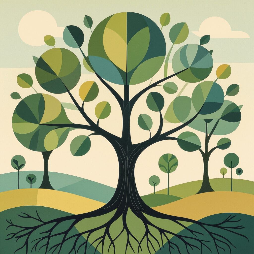 Interconnected Trees Symbolizing Unity in Expressive Style