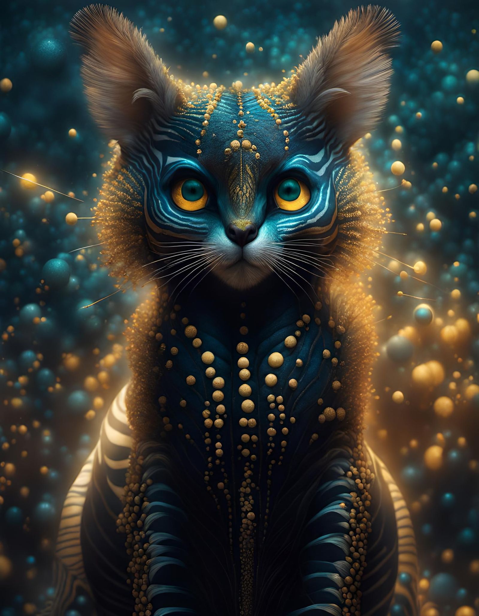 Abstract Zebra in Gold and Teal, Maximalist Art