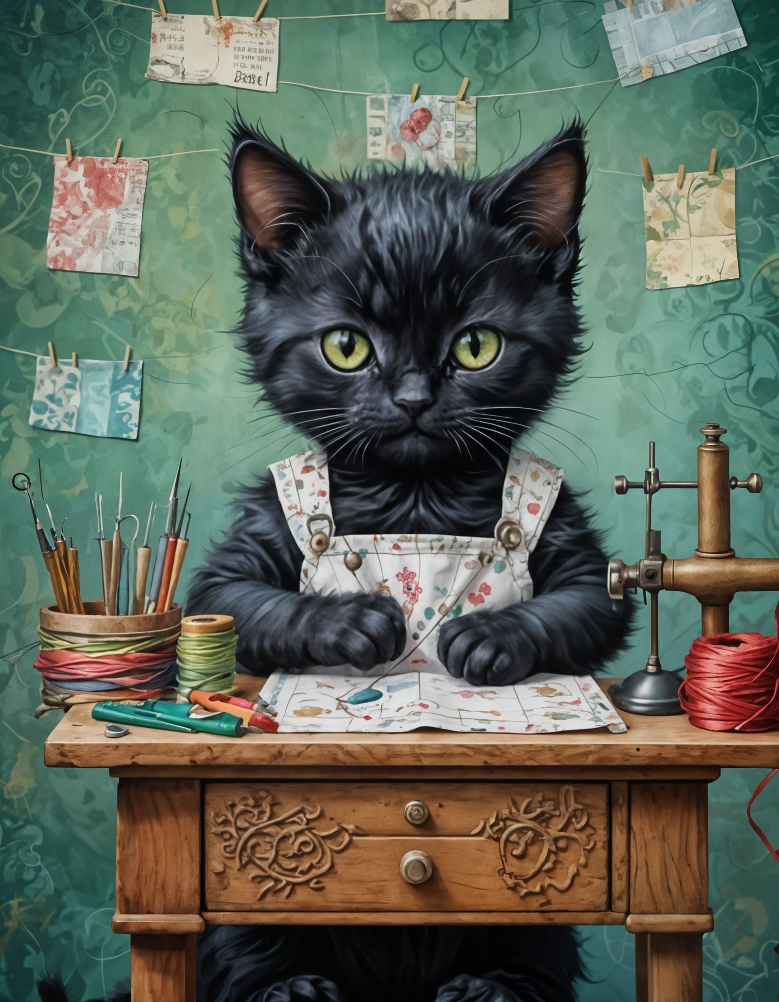 Baby Cat Attends Sewing Class