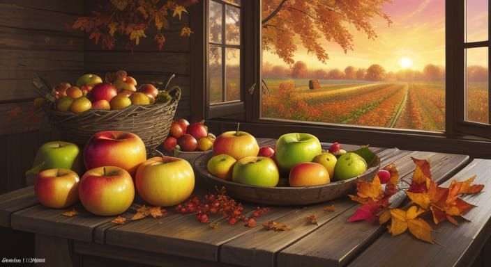 A festive harvest table set under the autumn sky