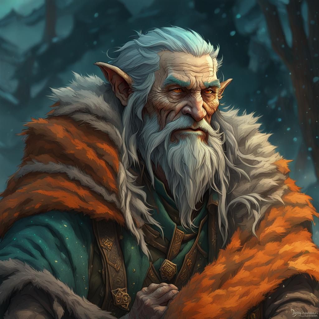 Grizzled Elf in Fur Cloak: Hyperdetailed Concept Art